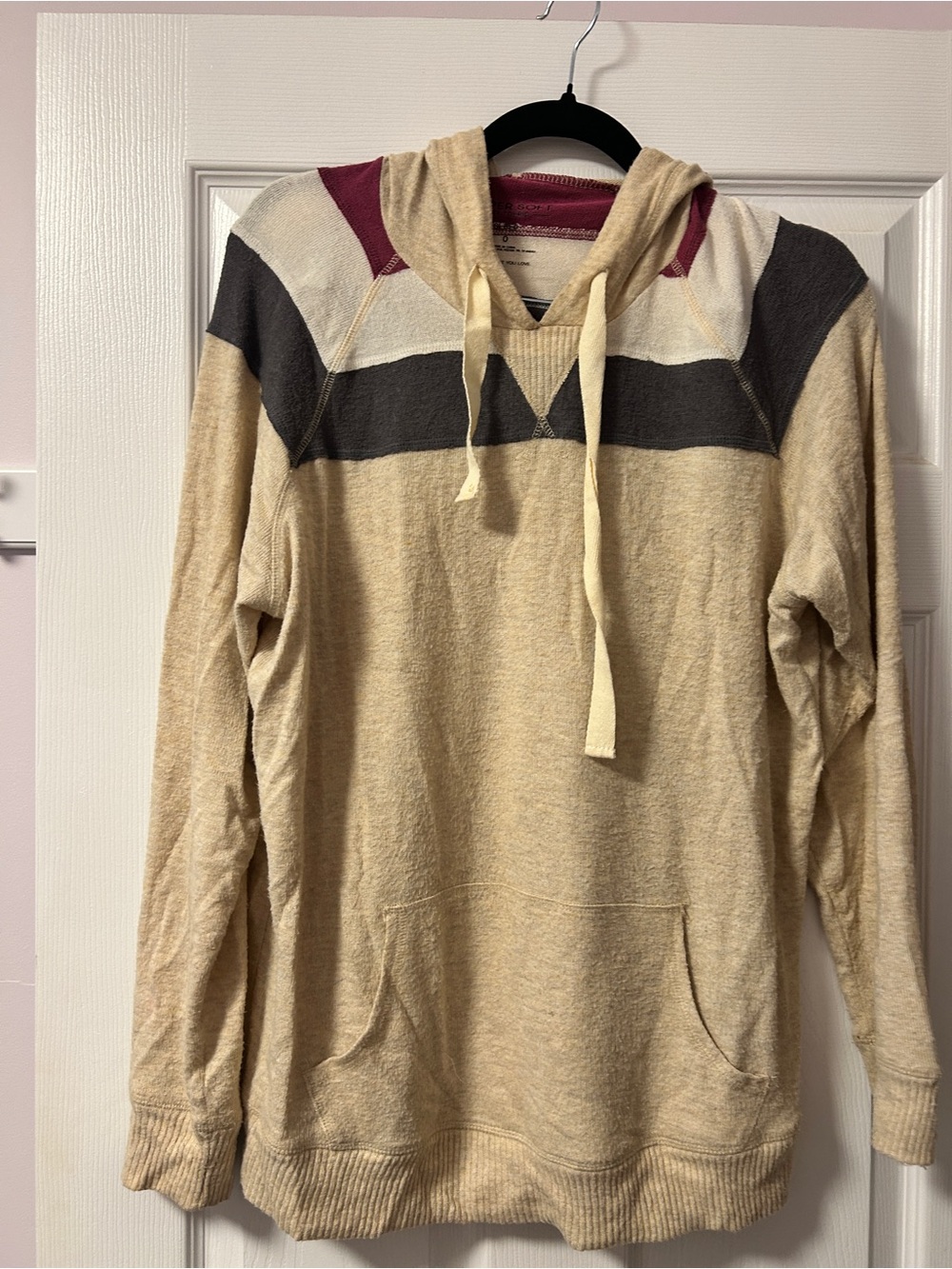 Women’s Beige Hooded lightweight Sweater with Stripe Detail